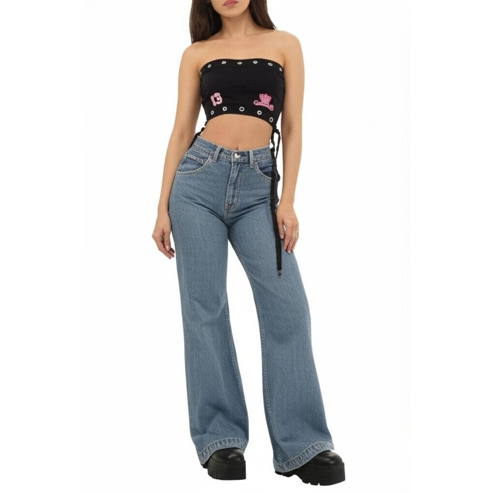 NWT MECCA Femme Cotton Blend Y2K Hip Hop Strapless Cropped Tube Top Black Large